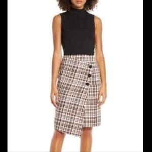 Chelsea 28 Women's Black & Plaid Mockneck Ponte Knit Short Dress Size 8